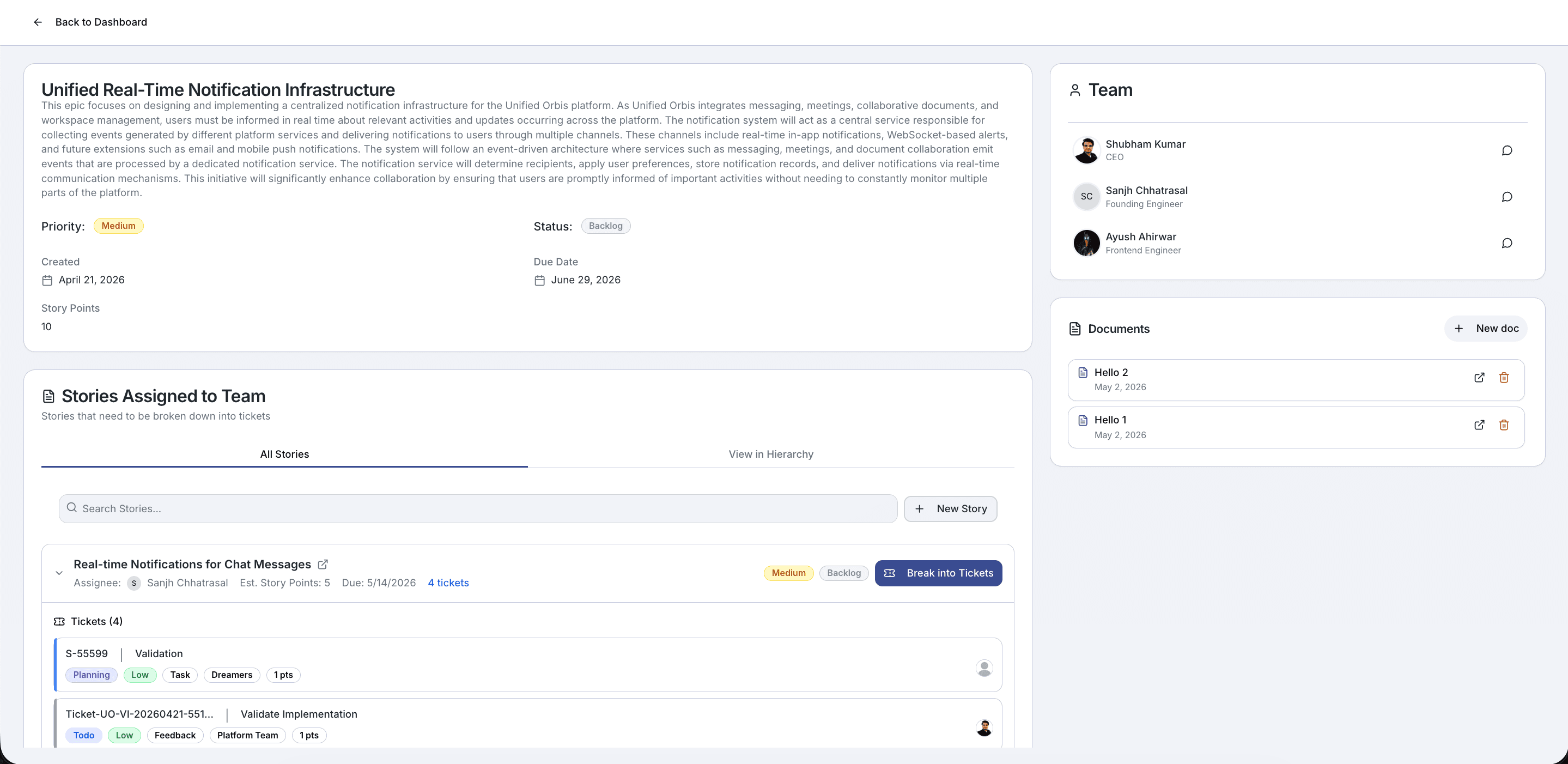 Unified Orbis epic workspace with linked delivery context
